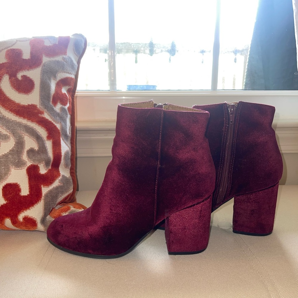 burgundy velvet booties
